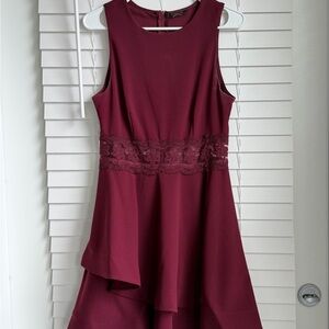 B Darlin Sleeveless Lace-Waist Mini Dress in Burgundy